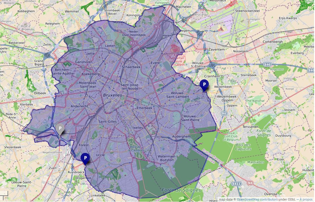 Kort over Belgien Bruxelles