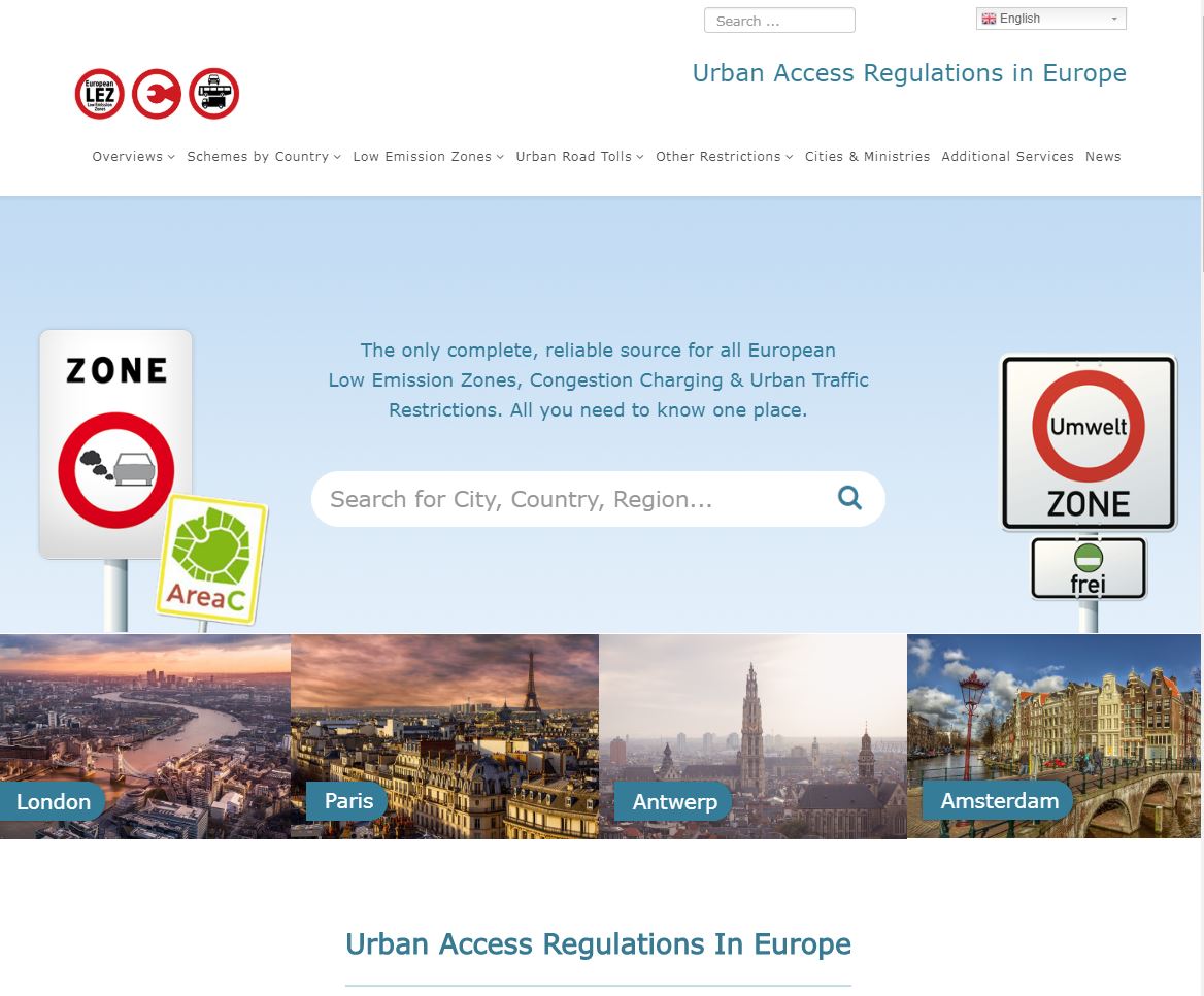 Página de Regulação do Acesso Urbano Europeu